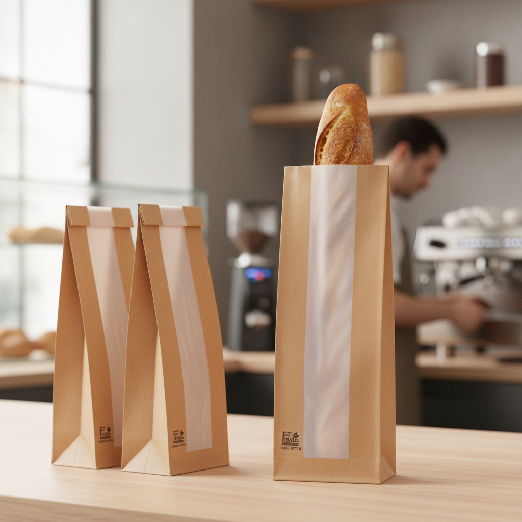 Compostable Paper Baguette Bags 300x100mm for Bakery Items (Pack of 1000)