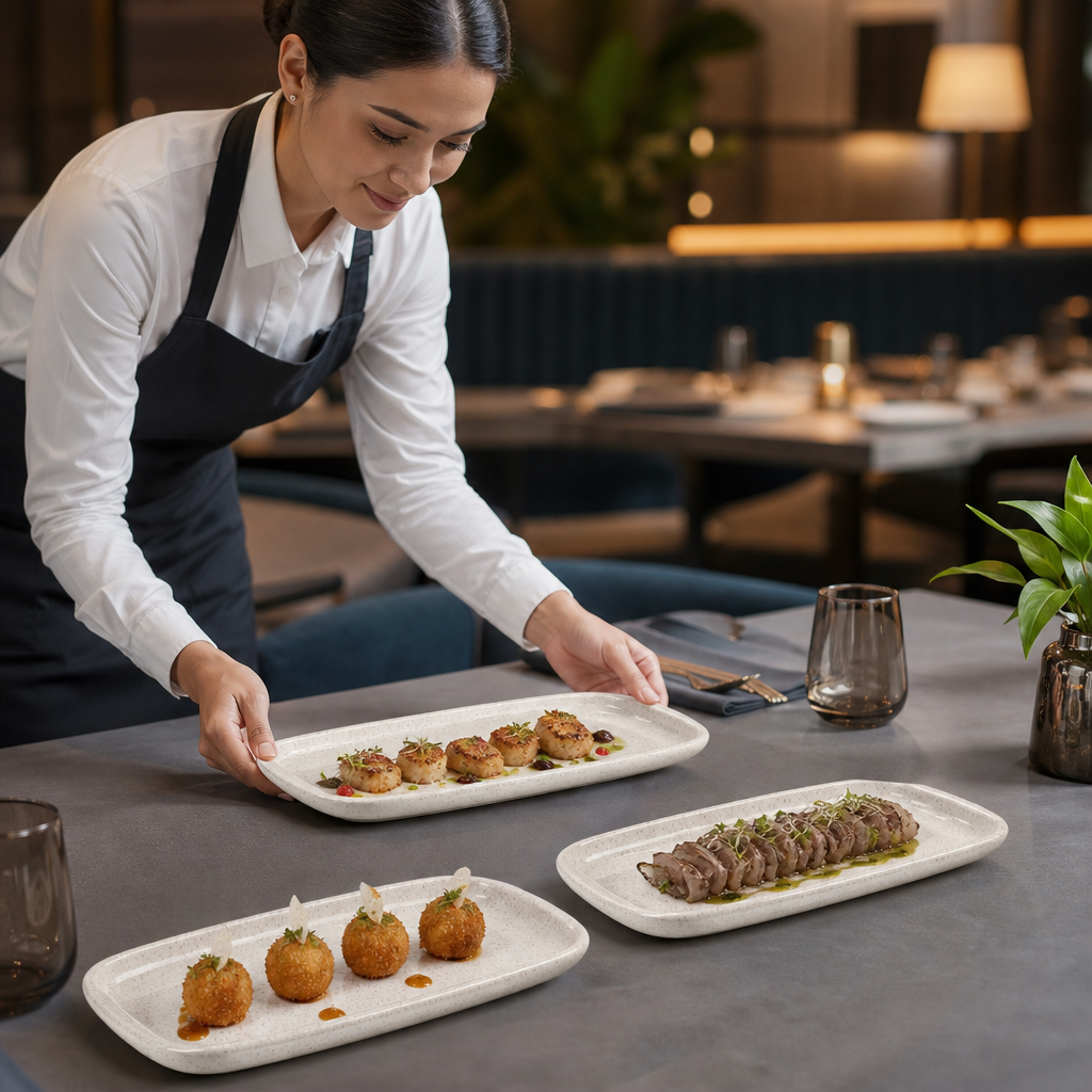 Oblong Trays White Vitrified Stoneware for Dining (Pack of 6)