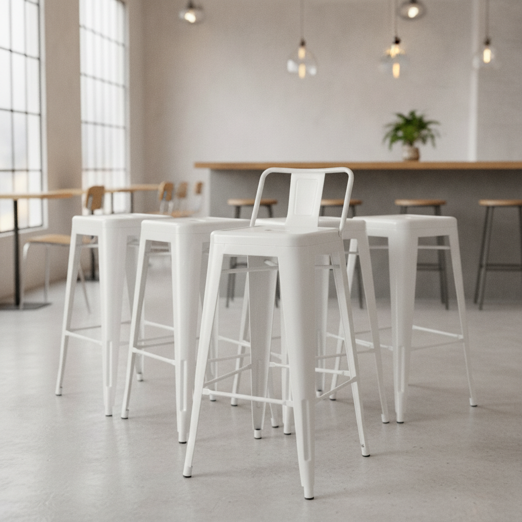 Galvanised Steel High Stools with Backrest 942x433mm for Commercial Use (Pack of 4)