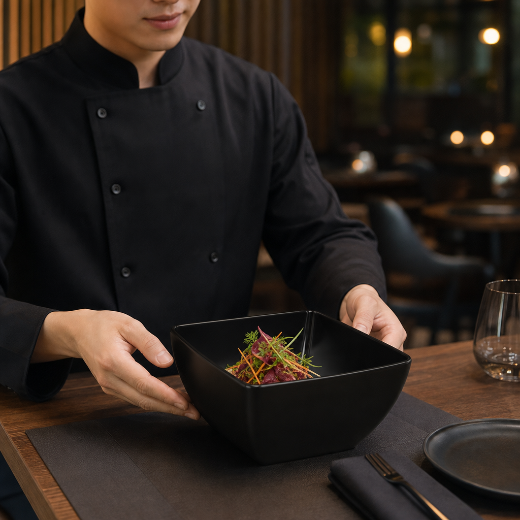 Curved Bowl inch 8 Black Melamine for Contemporary Dining
