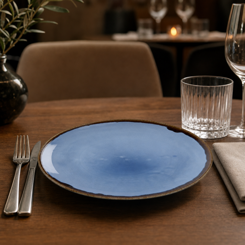 Hand-Finished Coupe Plates 220mm Indigo Vitrified Ceramic for Restaurants & Cafés (Pack of 12)