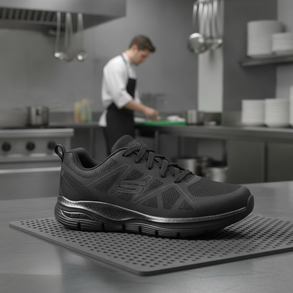 Mesh Slip Resistant Arch Fit Trainers Black for Work (Pack of 1)