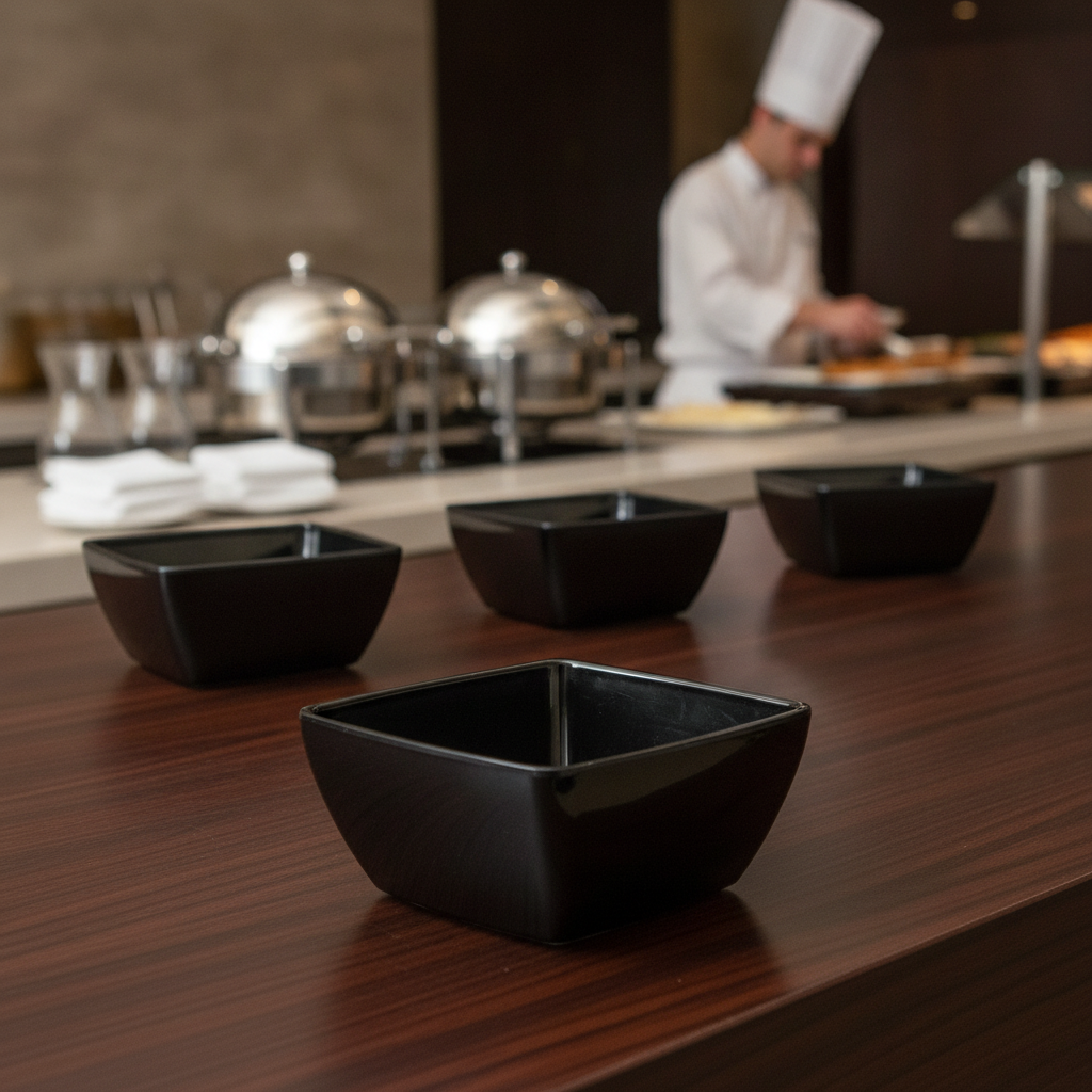 Melamine Black Square Mini Bowl 140ml for Buffet Displays