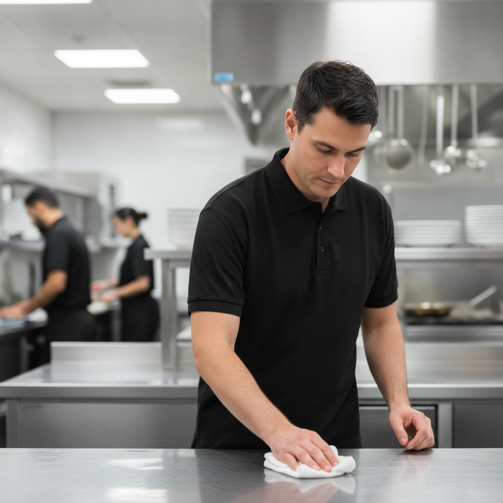 Polycotton Black Unisex Polo Shirt for Food Service