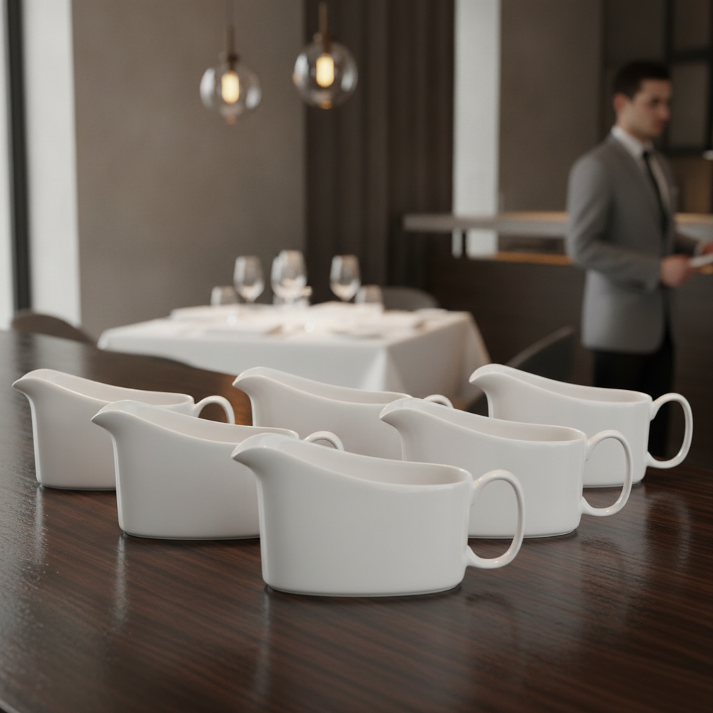 Porcelain White Sauce Boats 200ml for Commercial Use (Pack of 6)