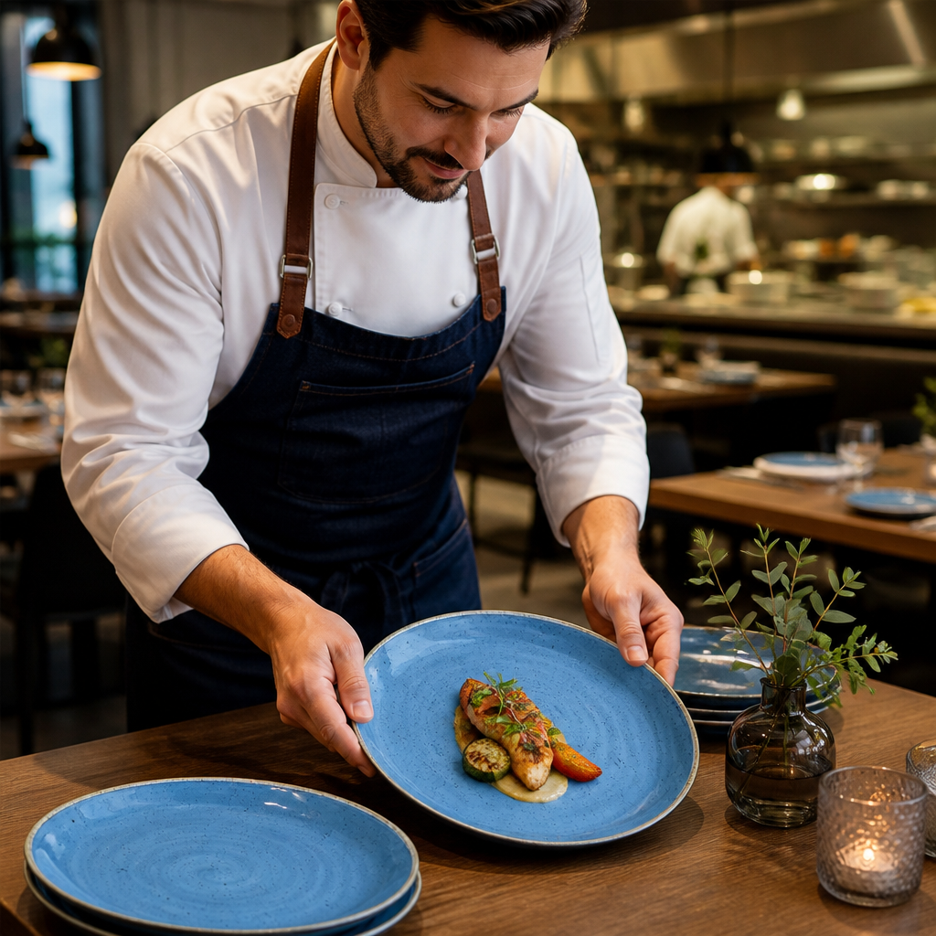 Oval Plates Blue Vitrified Ceramic for Catering (Pack of 12)