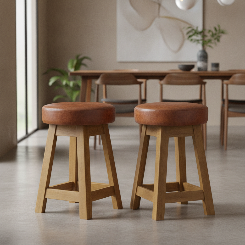 Rubber Wood Low Stools with Deep Padded Seat 475x335mm for Dining Spaces (Pack of 2)