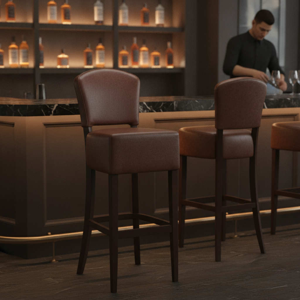 Faux Leather Bar Chair in Dark Walnut 1175mm for Commercial Spaces