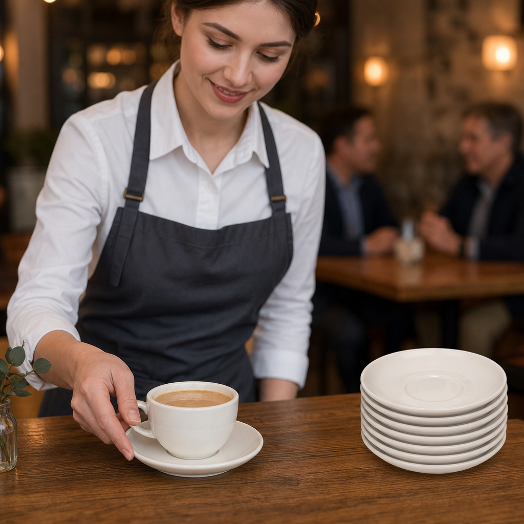 Stacking Saucers Ivory Stoneware for Cafés & Restaurants (Pack of 12)
