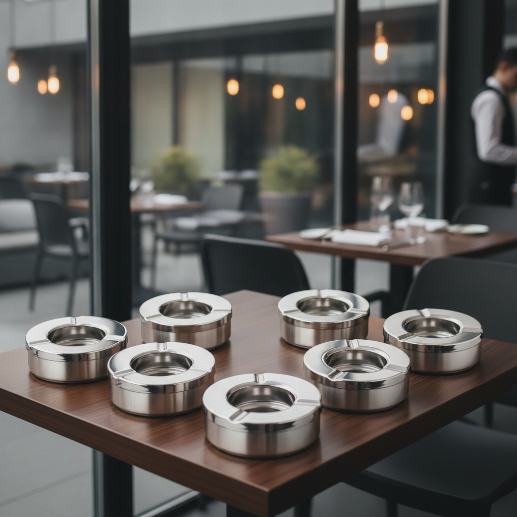 Stainless Steel Windproof Ashtray 90mm for Outdoor Use (Pack of 6)