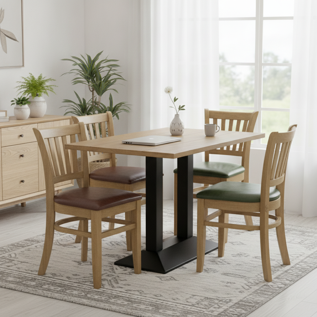 Rubber Wood Dining Table with 4 Chairs 750mm for Home & Office