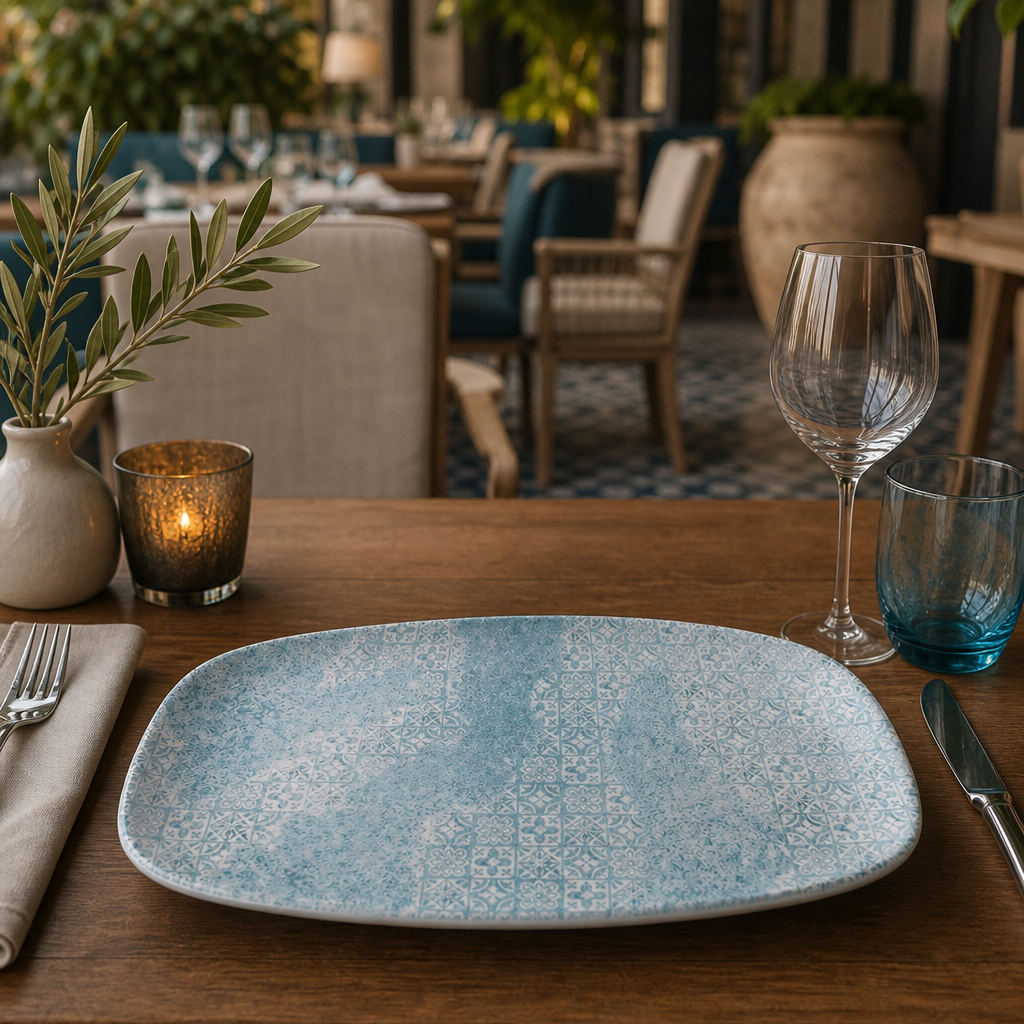 Oblong Plates Design Aqua Vitrified Porcelain for Dining Rooms (Pack of 6)