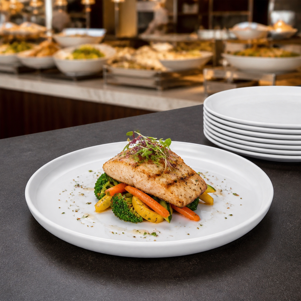 Round Plates White Melamine for Buffet Presentations (Pack of 12)