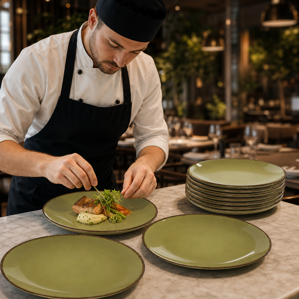 Olive Plates 255mm Porcelain for Dining Tables (Pack of 24)