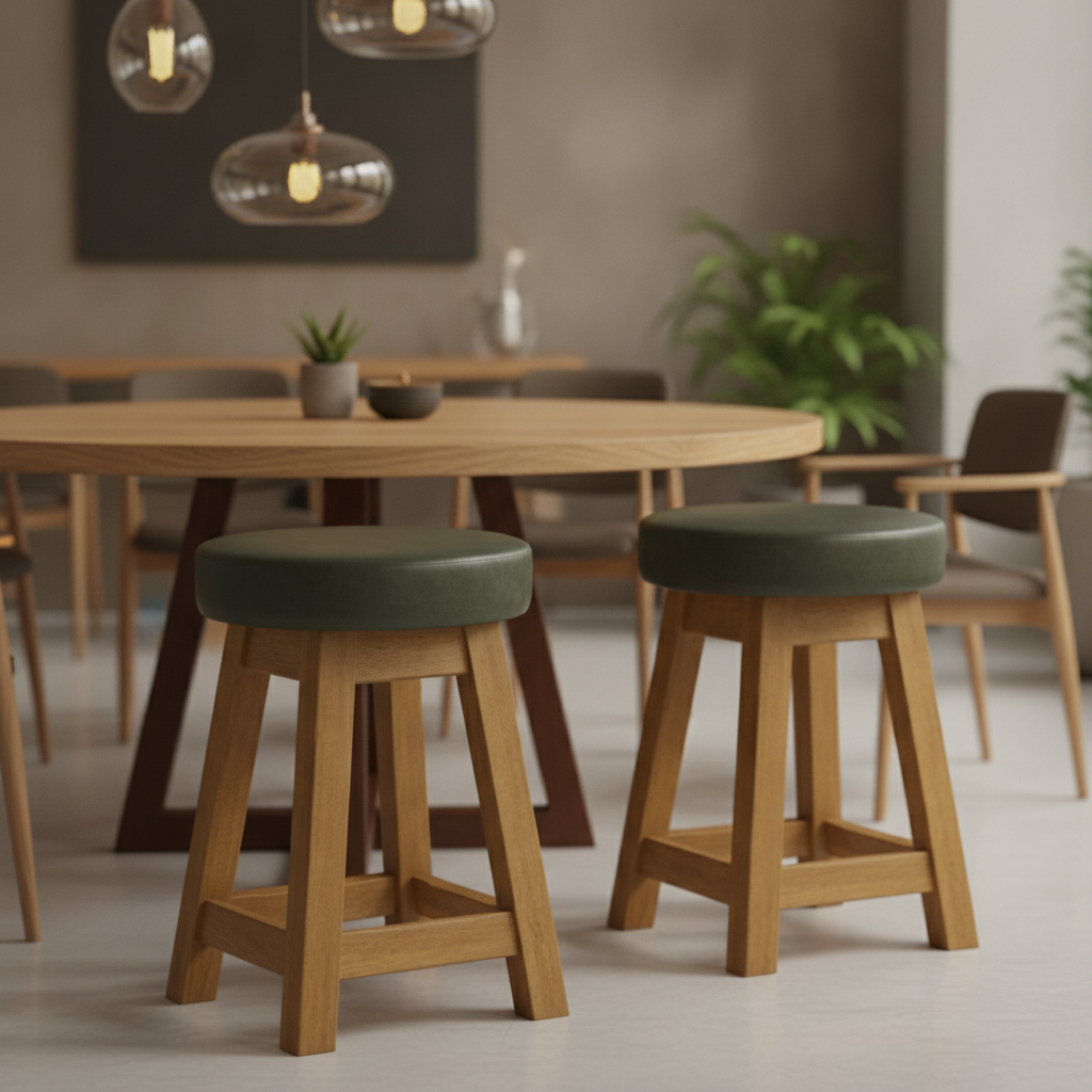 Rubber Wood Low Stools with Deep Padded Seat 475x335mm for Dining Spaces (Pack of 2)