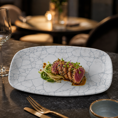 Chefs Oblong Plates Grey Vitrified Ceramic for Elegant Dining (Pack of 6)
