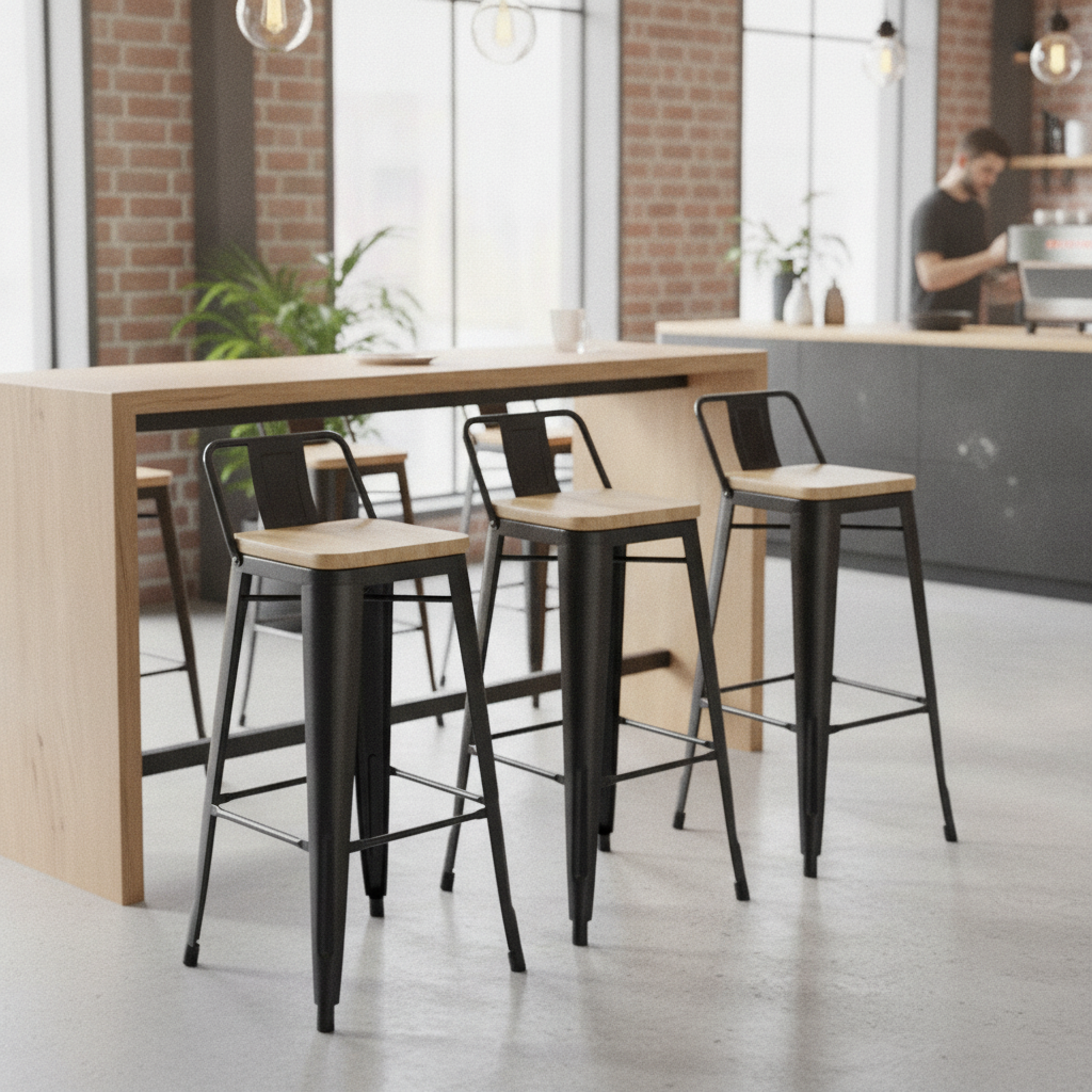 Steel and Ash Wood Backrest High Stool 900x430mm for Cafes and Bistros (Pack of 4)