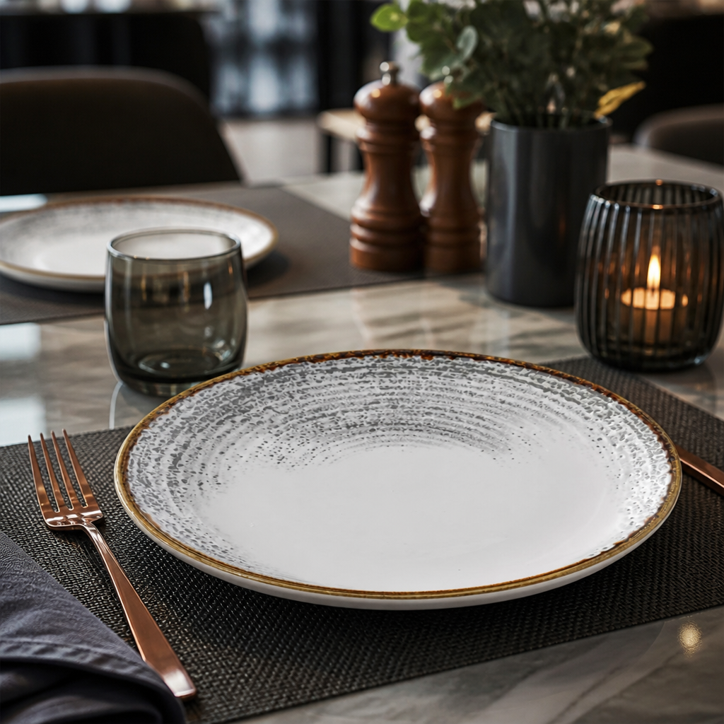 Coupe Plates White & Grey Grey Vitrified Ceramic for Elegant Dining (Pack of 12)