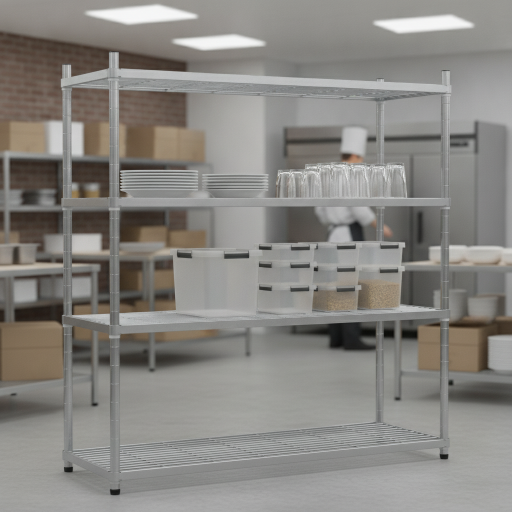 Mild Steel 4 Tier Wire Shelving Unit 1700mm for Commercial Use