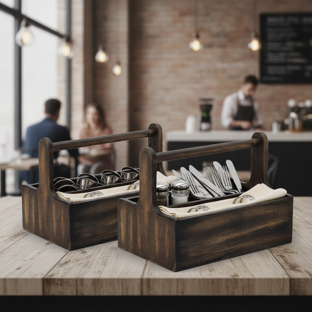 Acacia Wood Large Table Caddy 245x157mm for Cafés & Restaurants (Pack of 2)