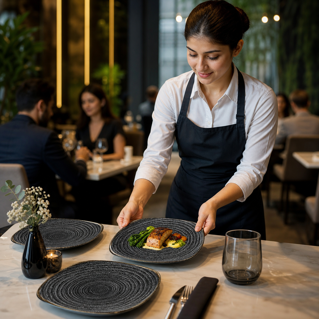 Black Square Plates 252mm Charcoal Porcelain for Dining (Pack of 12)