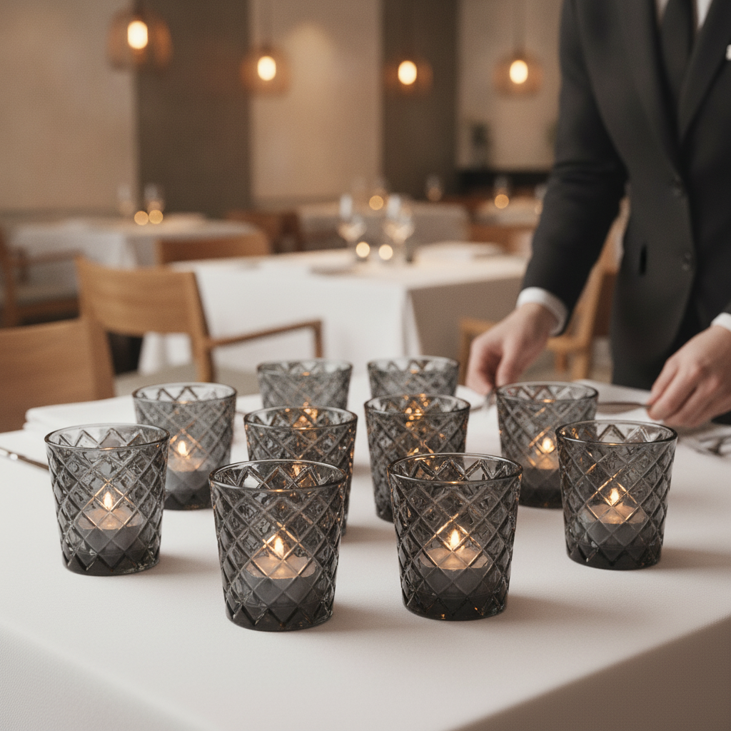 Soda Lime Grey Criss Cross Nightlight Holders 64mm for Table Settings (Pack of 12)