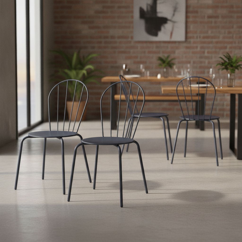 Powder-Coated Steel Slate Blue Side Chairs 855mm for Restaurants & Cafés (Pack of 4)