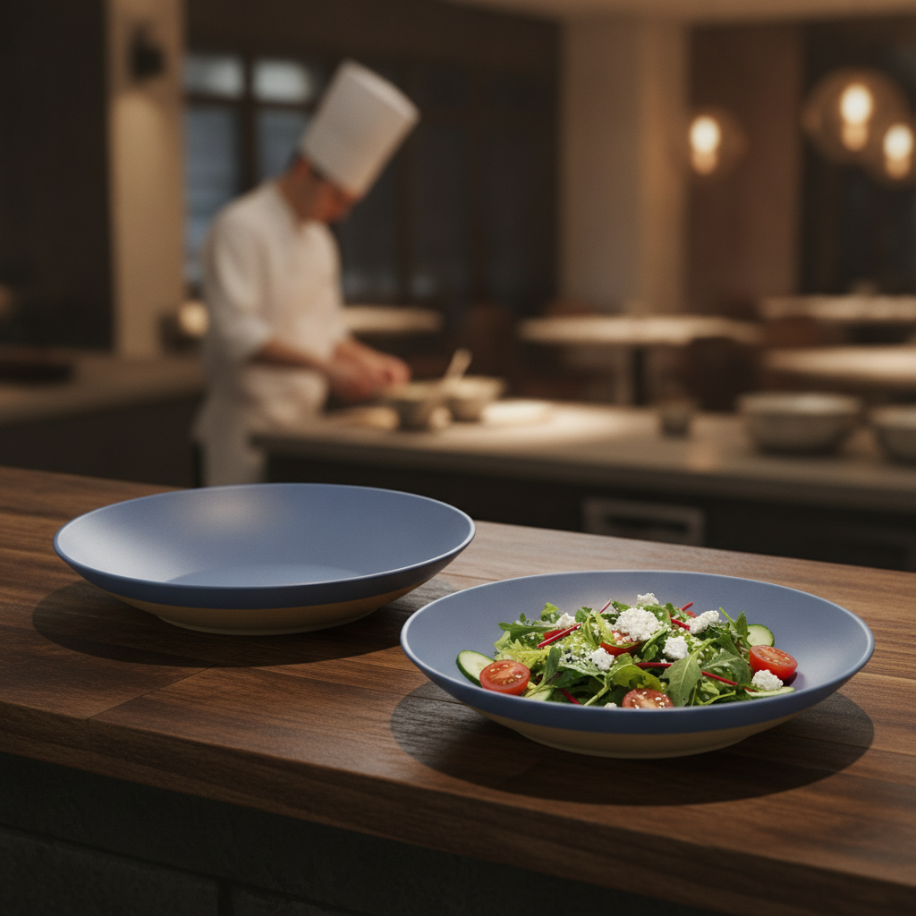 Melamine Blue Shallow Serving Bowls 360mm for Creative Buffets (Pack of 2)