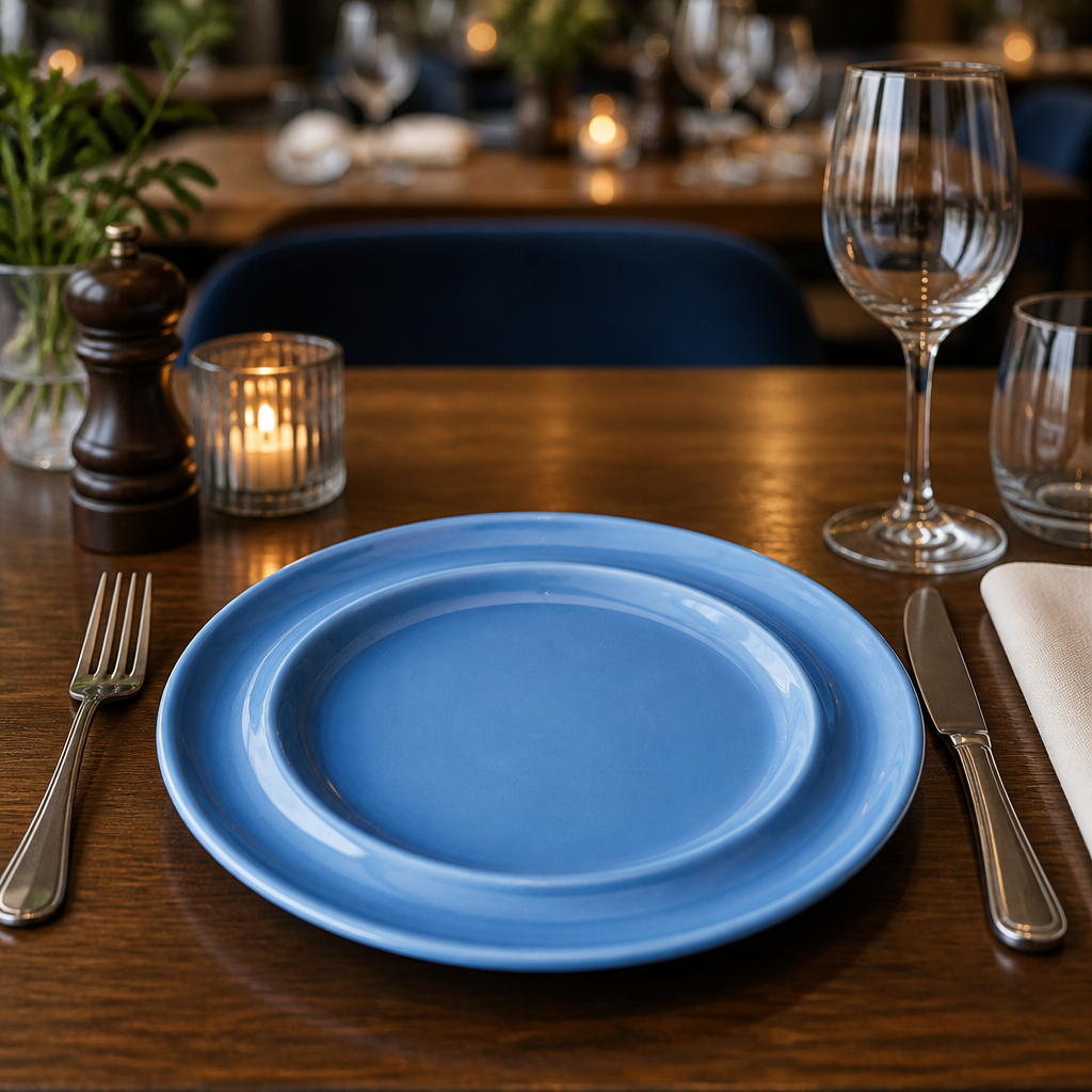 Heritage Raised Rim Plates Blue Porcelain for Care Homes (Pack of 4)