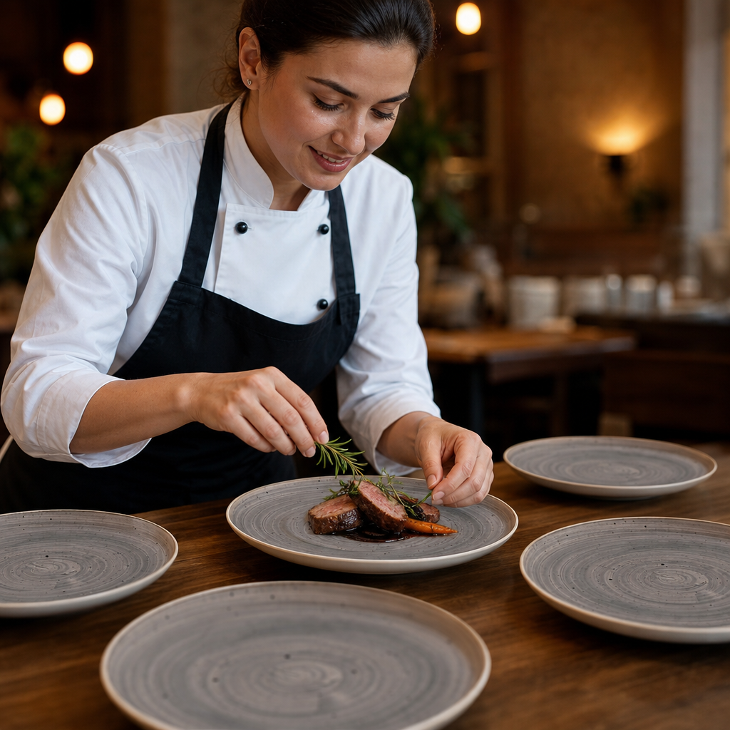 Hand Decorated Walled Plates Vitrified Ceramic for Rustic Table Settings (Pack of 6)