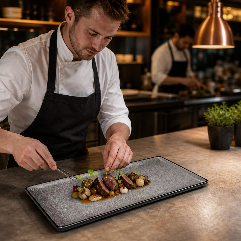 Rectangular Plates 335mm Porcelain for Restaurants (Pack of 4)