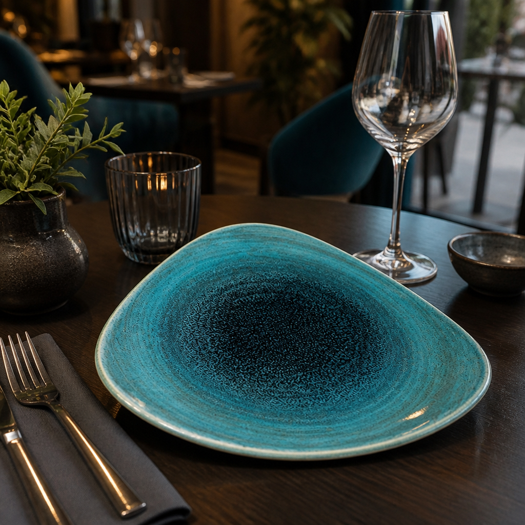 Triangle Plates 229mm Teal Vitrified Porcelain for Restaurants & Cafés (Pack of 12)