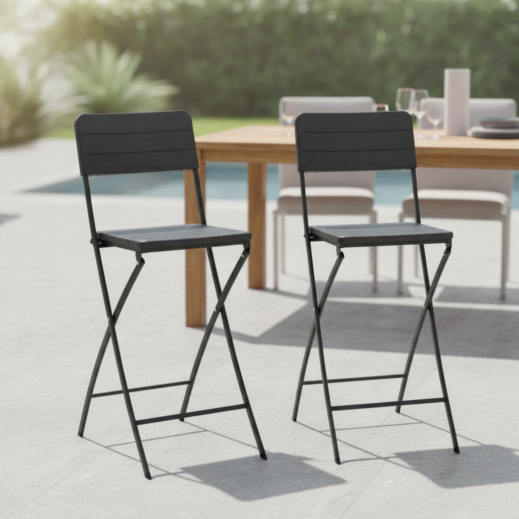 Black Wood-Effect Folding Bar Chairs 1147mm for Indoor & Outdoor Use (Pack of 2)