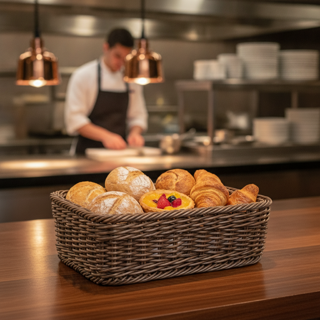 Polyethylene Polywicker Rectangular Display Basket 360x300mm for Food Presentation