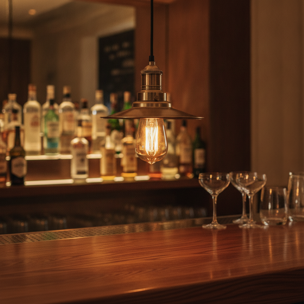 Brass Flat Pendant Light 205mm for Bars & Cafés