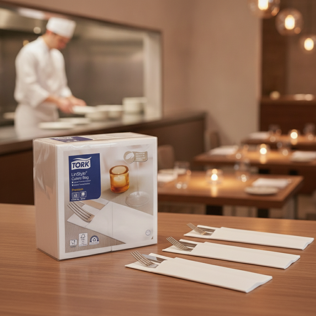 Plastic Cutlery Bag Napkins White 195mm for Restaurants (Pack of 14)