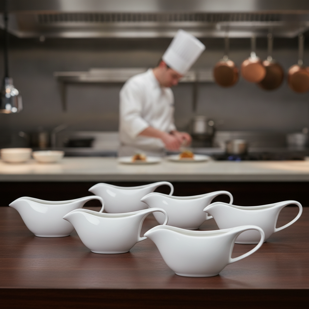 Alumina-Enriched Porcelain Sauce Boats 95ml for Restaurants (Pack of 6)