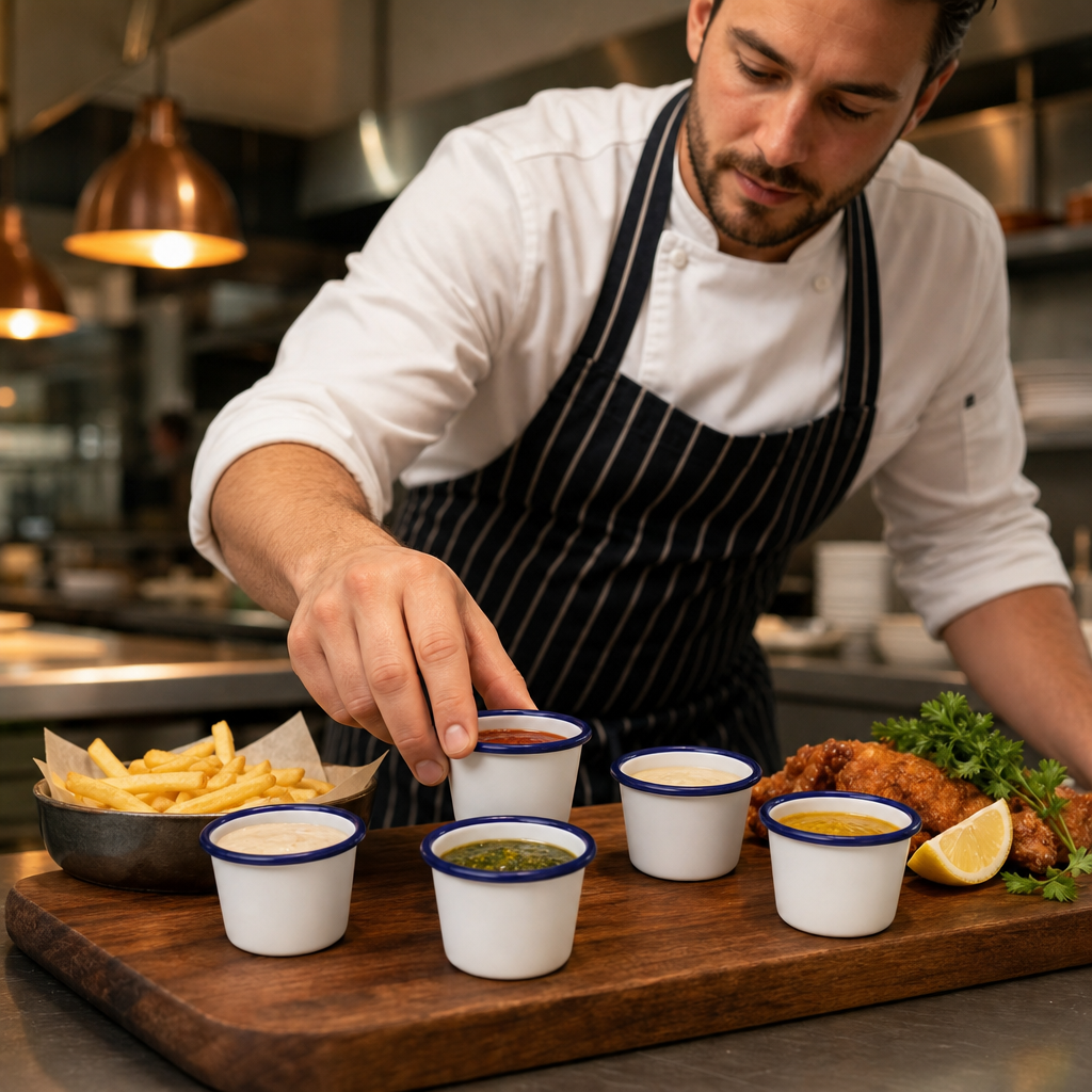 Sauce Cups Navy Rim 114ml Blue Ceramic for Restaurants (Pack of 6)