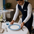 Wide Rim Plates Blue Vitrified Porcelain for Banqueting (Pack of 12)