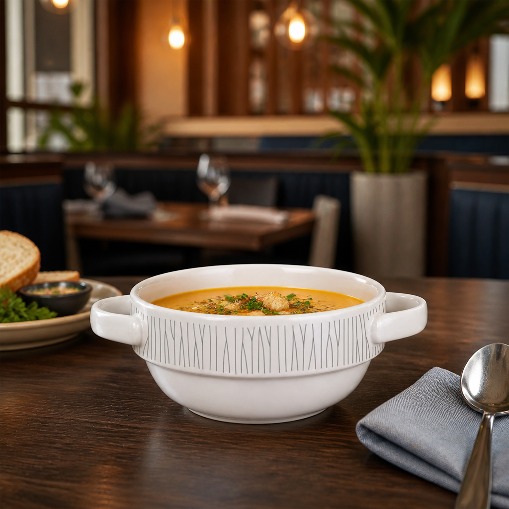 Stackable Bamboo Handled Soup Bowls 14oz for Catering Functions