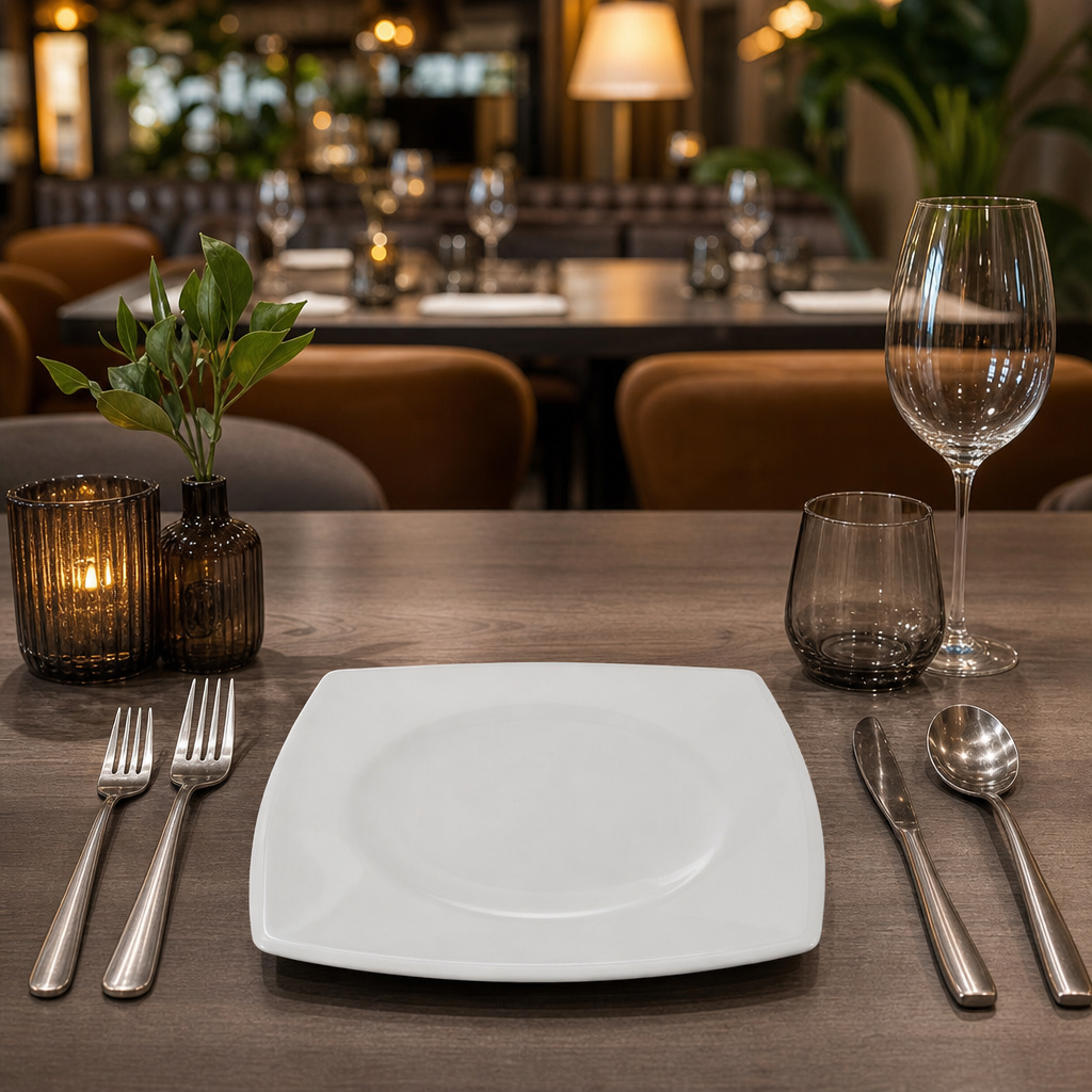 Rounded Square Plates 185mm Porcelain for Restaurants & Cafés (Pack of 12)