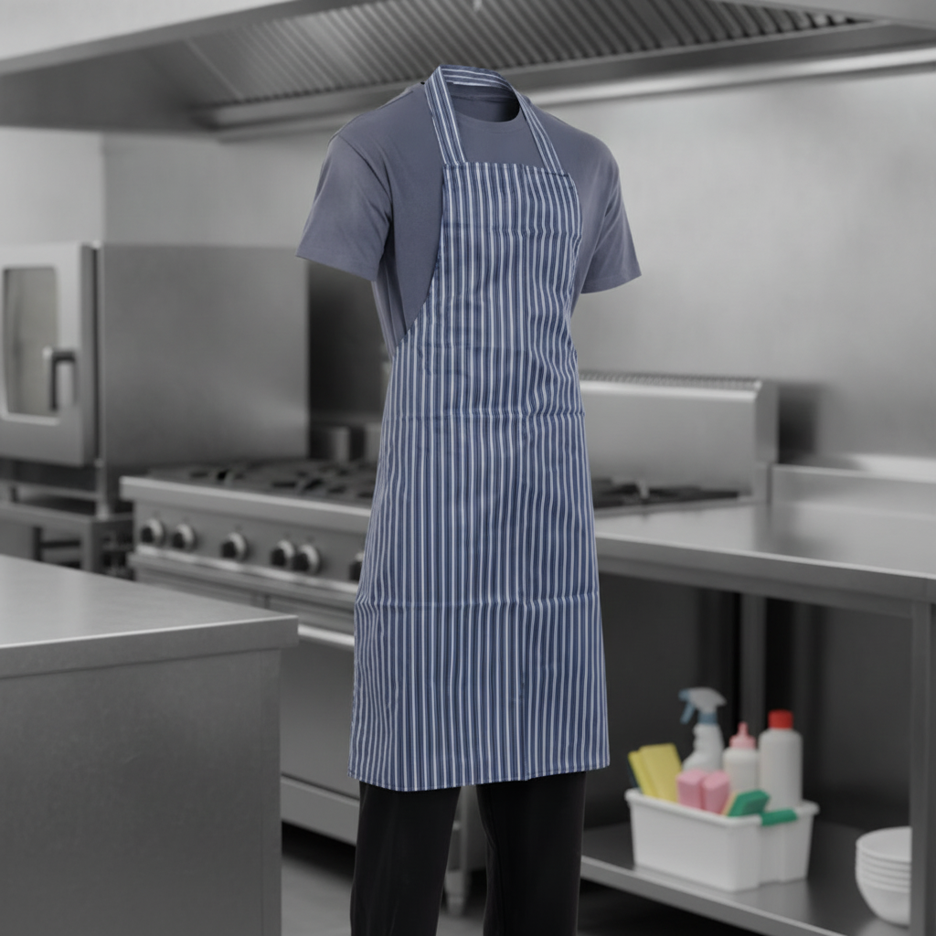 Nylon Water-Resistant Bib Apron Blue & White for Cleaning Tasks
