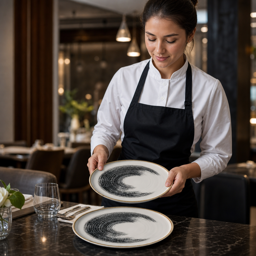 Walled Plates 260mm Black Vitrified Ceramic for Dining (Pack of 6)