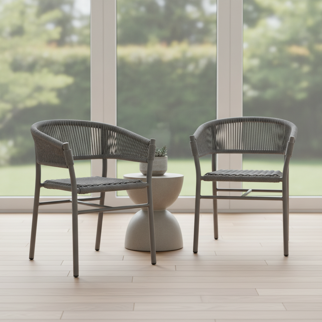 Aluminium Grey Rope Twist Wicker Chairs 750mm for Indoor & Outdoor Use (Pack of 2)