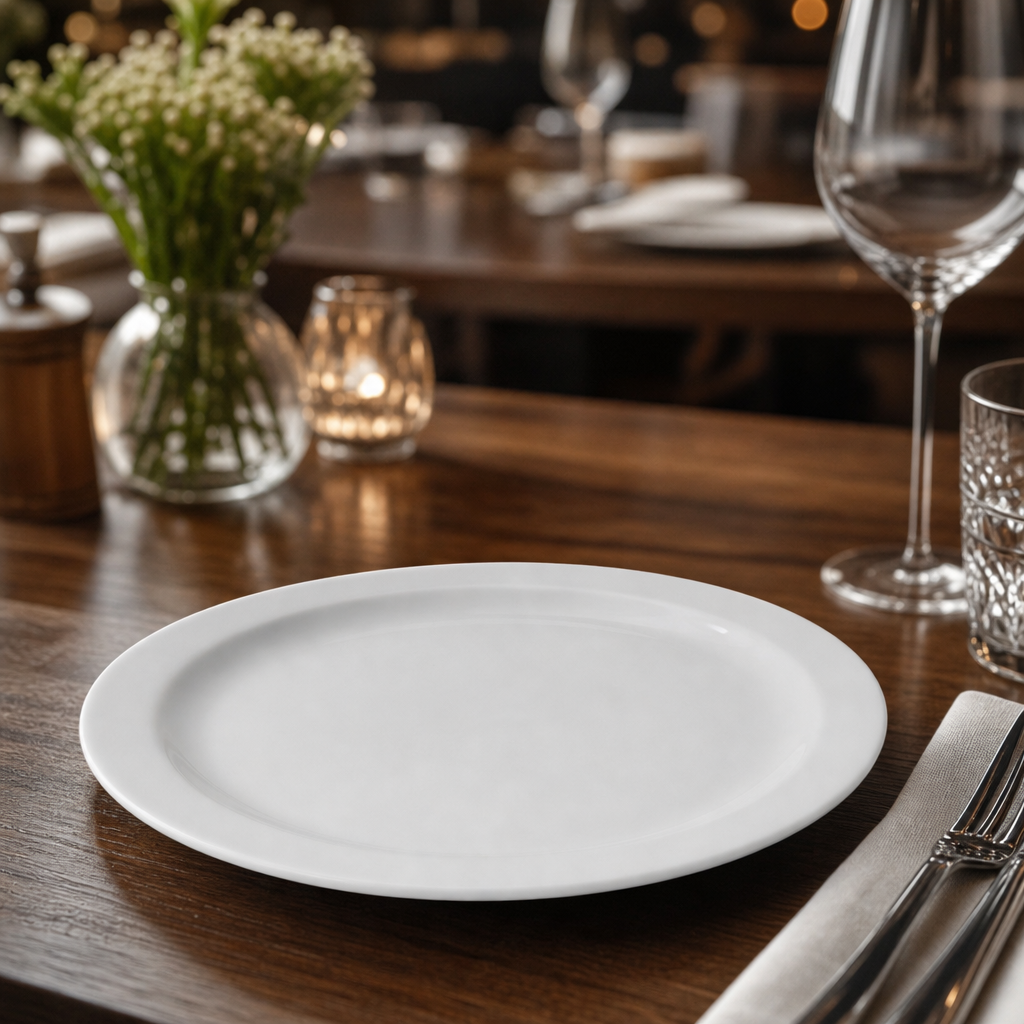 Narrow Rimmed Plates 250mm Porcelain for Catering & Hospitality (Pack of 12)