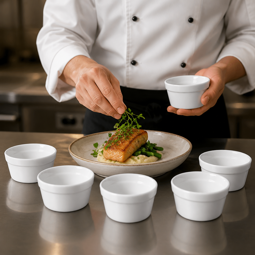 Porcelain Mediterranean Ramekins 90ml for Restaurants (Pack of 6)