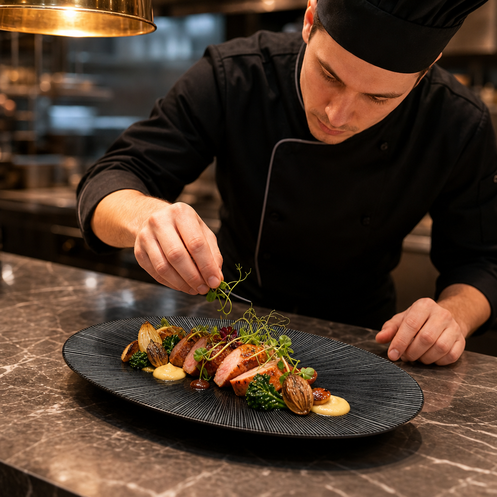 Oval Chefs Plates 299x150mm Black Vitrified Ceramic for Professional Kitchens (Pack of 12)