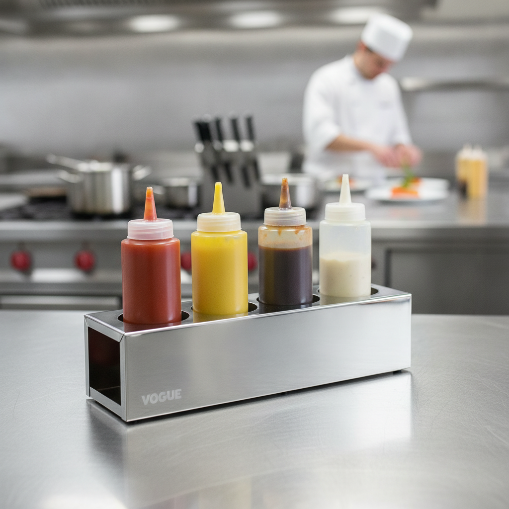 Stainless Steel Squeeze Bottle Holder 100mm for Organised Service