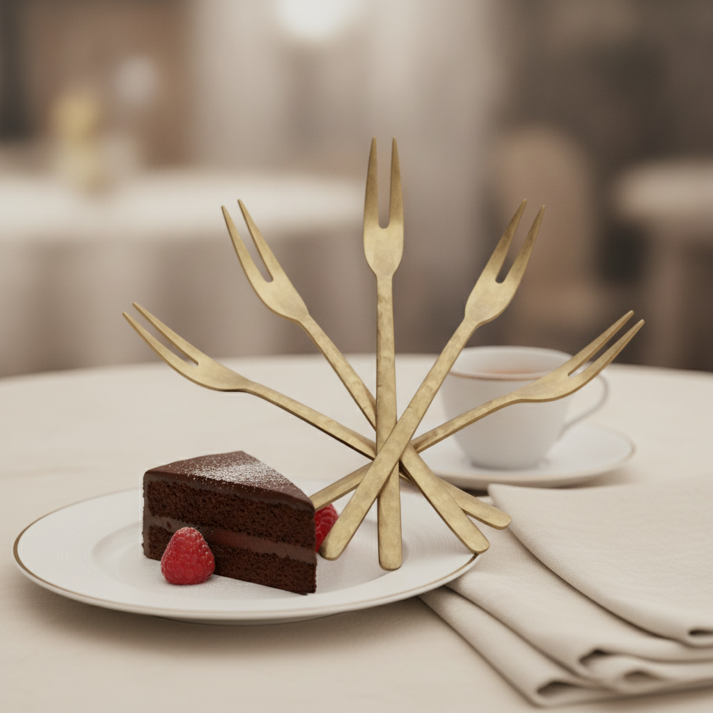 Stainless Steel Vintage Gold Cake Forks for Elegant Dining (Pack of 12)
