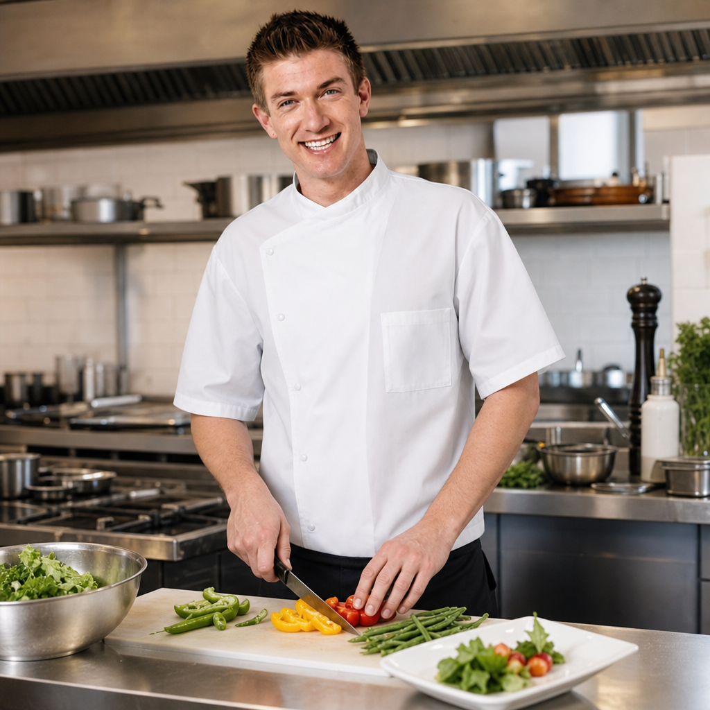 Mens Short Sleeve Polycotton Chef Jacket in White for Busy Kitchens